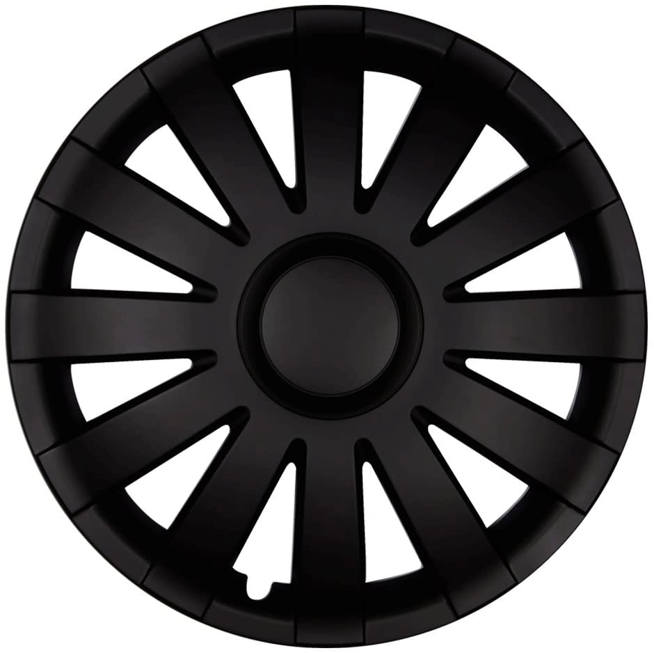 Einzelne schwarze Radkappe RKK09 als praktischer Ersatz für Auto-Stahlfelgen mit modernem Design.
