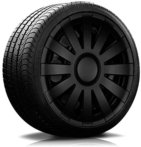 Einzelne schwarze Radkappe Modell RKK09 für Auto-Stahlfelgen mit cleaner, eleganter Optik.