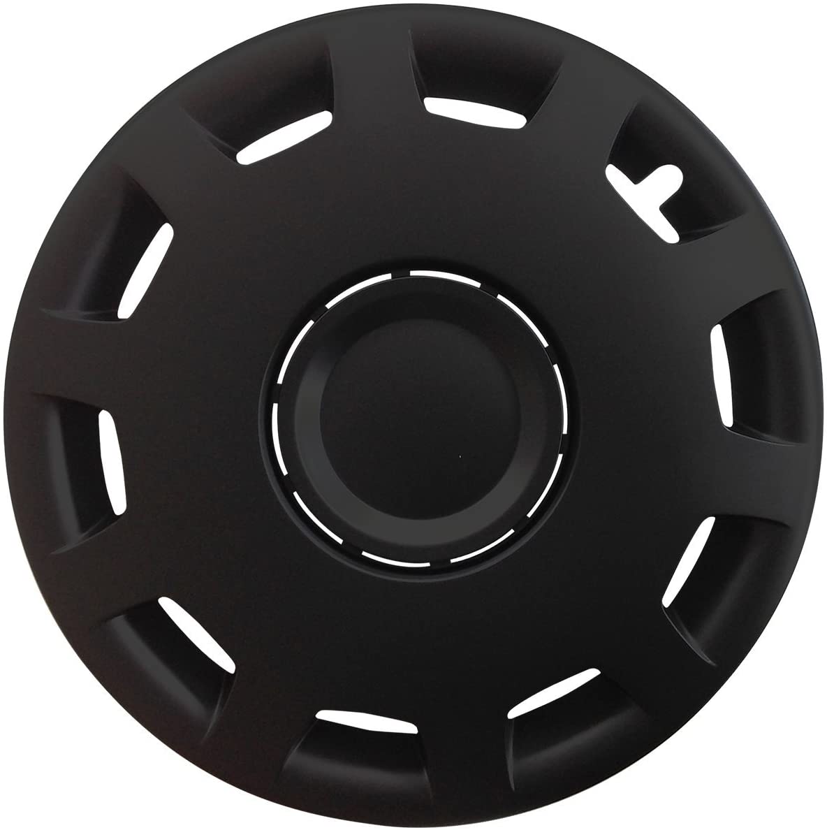 Radkappe Frontaufnahme RKK15 schwarz Eine Frontaufnahme der Radkappe Modell RKK15 in schwarz.