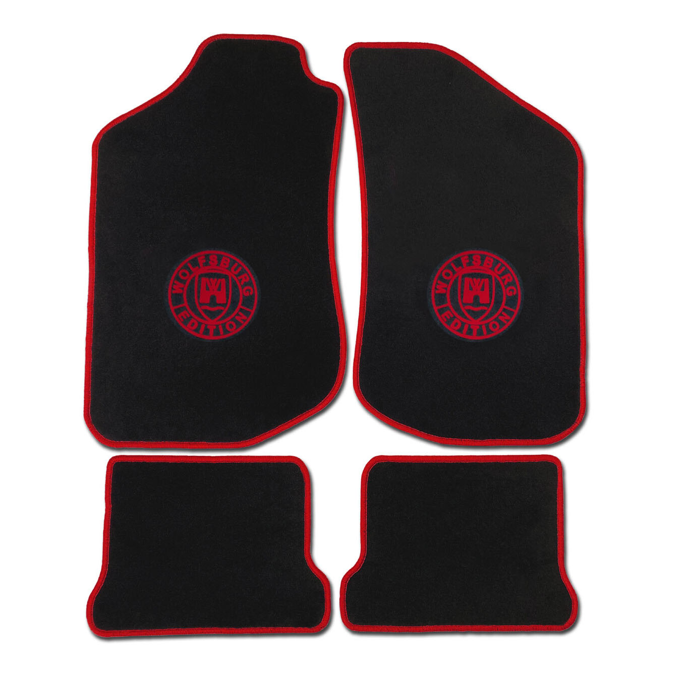 4 Fussmatten mit WOB vorne rot Golf 2 Schwarze Fussmatten für VW Golf 2 mit rotem Wob Logo.