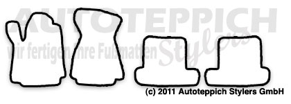 Fußmatten für Audi 80 Cabriolet Typ 89 mit Integralsitz 1991-2000 4-teiliges Set