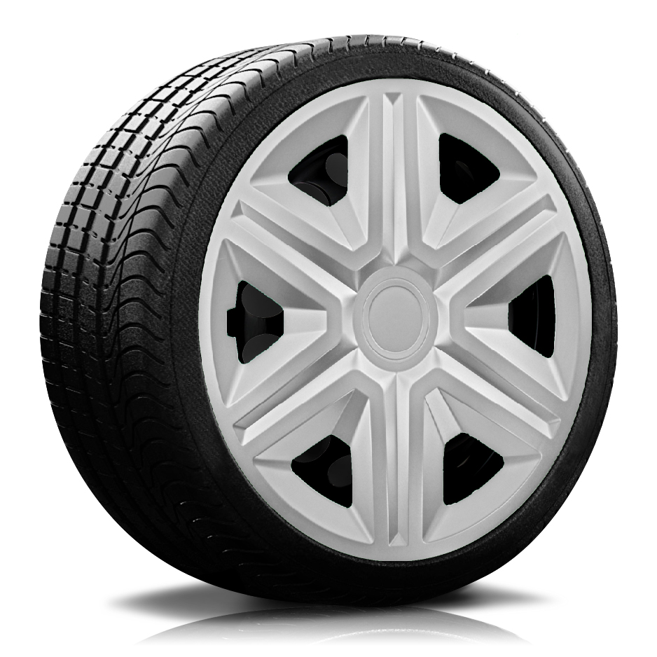 Reifen Radkappe RKK20 silber Ein Reifen mit Felge, auf der eine Radkappe des Modells RKK20 silber ist.