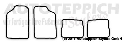 Schnittmuster Fussmatten Peugeot 106 S1 91-96 Das Schnittmuster für Fussmatten Peugeot 106 S1 91-96