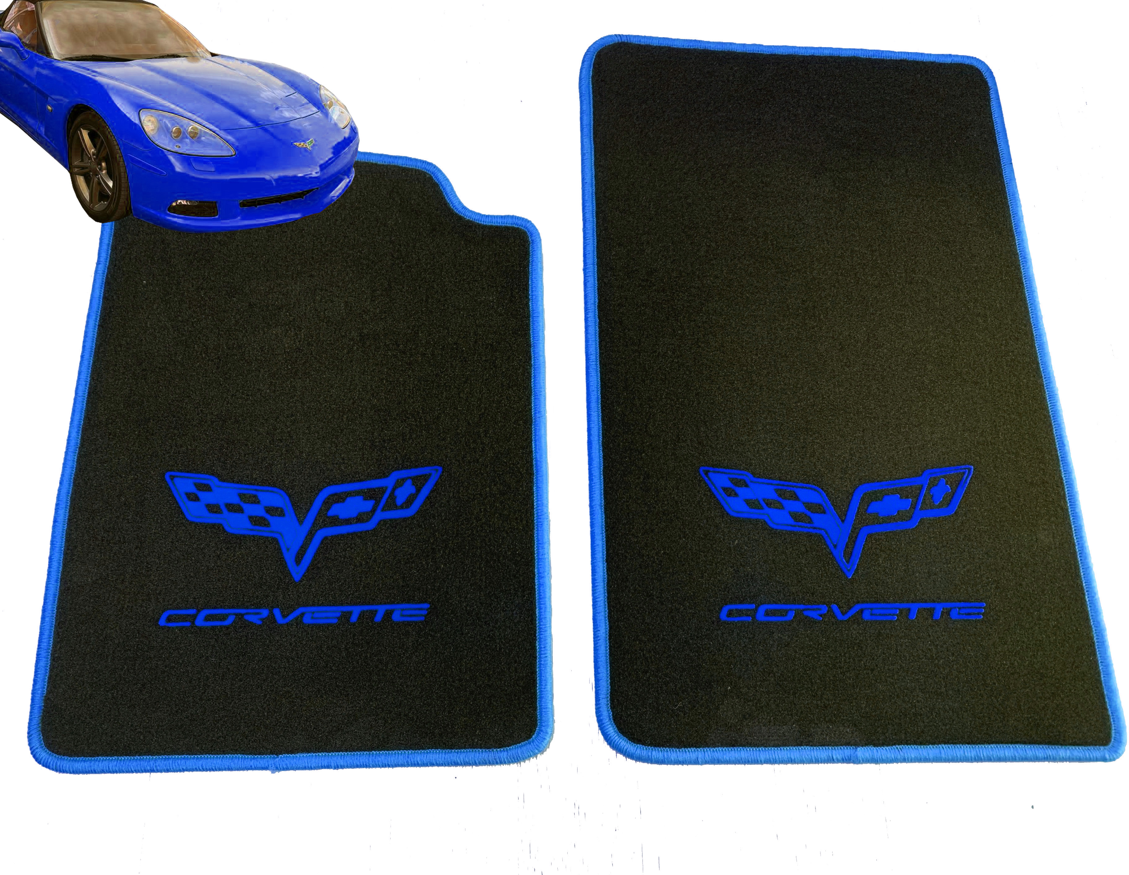 Velours Fußmatten mit Druck Corvette-Logo blau für Chevrolet Corvette C6 Z06 2005-2013 Velours Fußmatten mit Druck Corvette-Logo blau für Chevrolet Corvette C6 Z06 2005-2013
